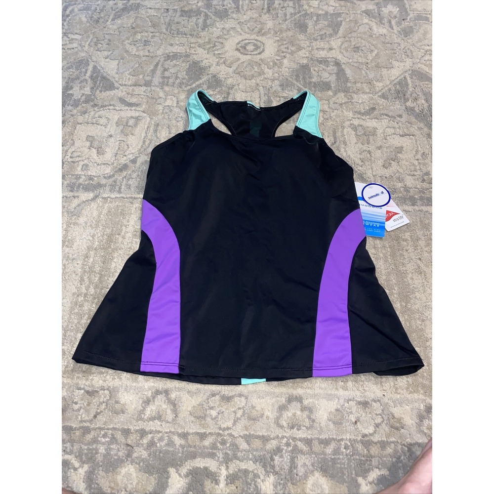 Aquabelle swimming Tankini top‎ black Purple molded cup size womens Sz 10 New